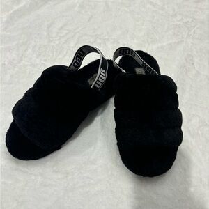 UGG Black Fluffy Slippers